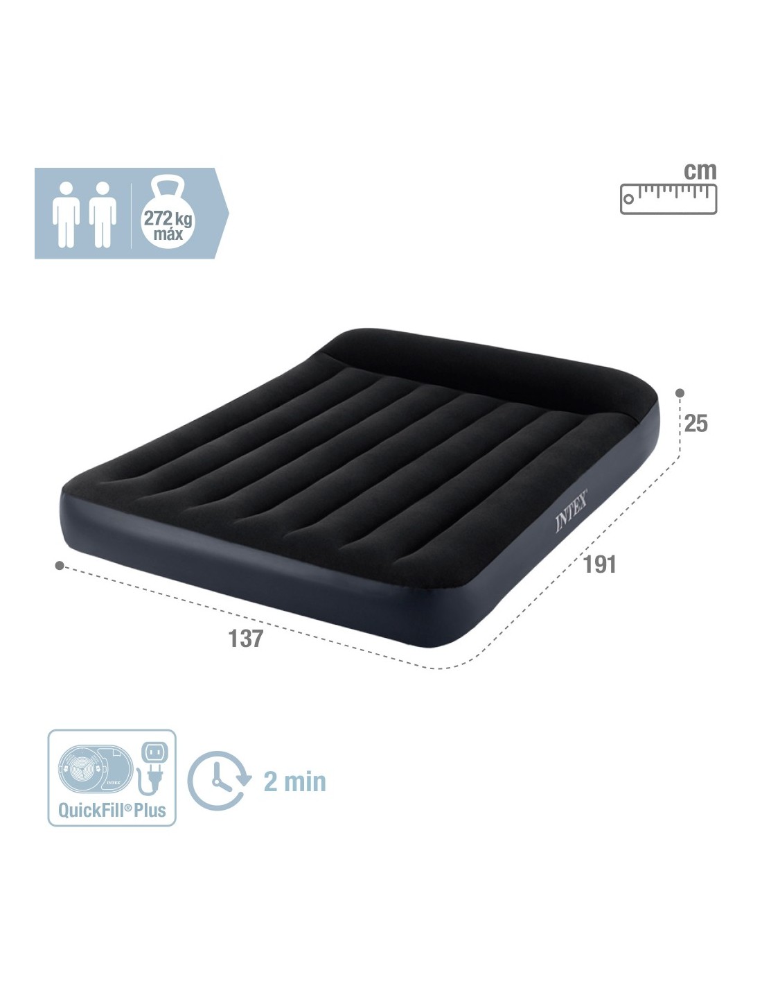 Colchón hinchable Intex 64448 Ultra Plush con cómoda cabecera para un  descanso de calidad en cualquier lugar.